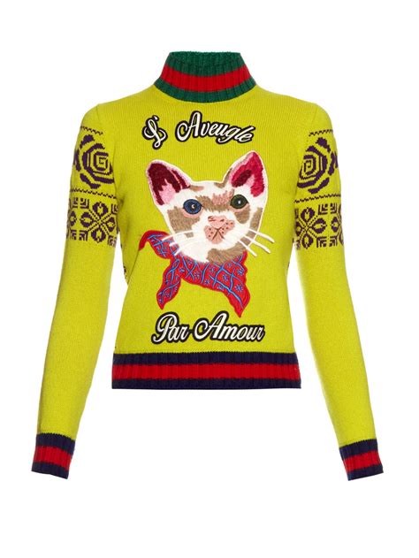 gucci cat sweater for cats|Gucci bee embroidered sweater.